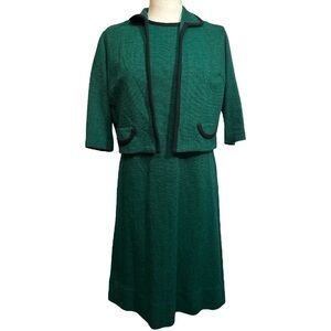 Vintage 1980s Green Two Piece Dress and Blazer Set